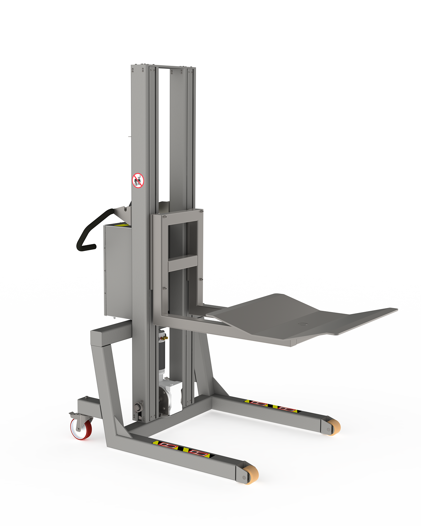 Compact and robust 500 kg roll lifter for heavy-duty rolls. Lifts rolls using a V-block.