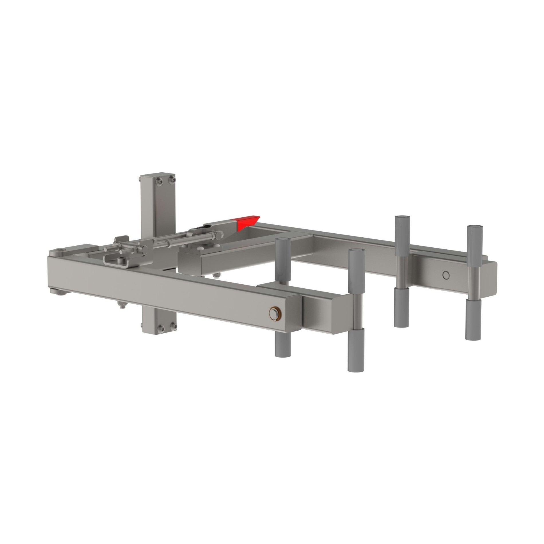 The simple tipping unit (STU). When mounted on a box handler or drum lifter, a container may be manually tipped forward e.g. to empty a load. From the front, picture 2.