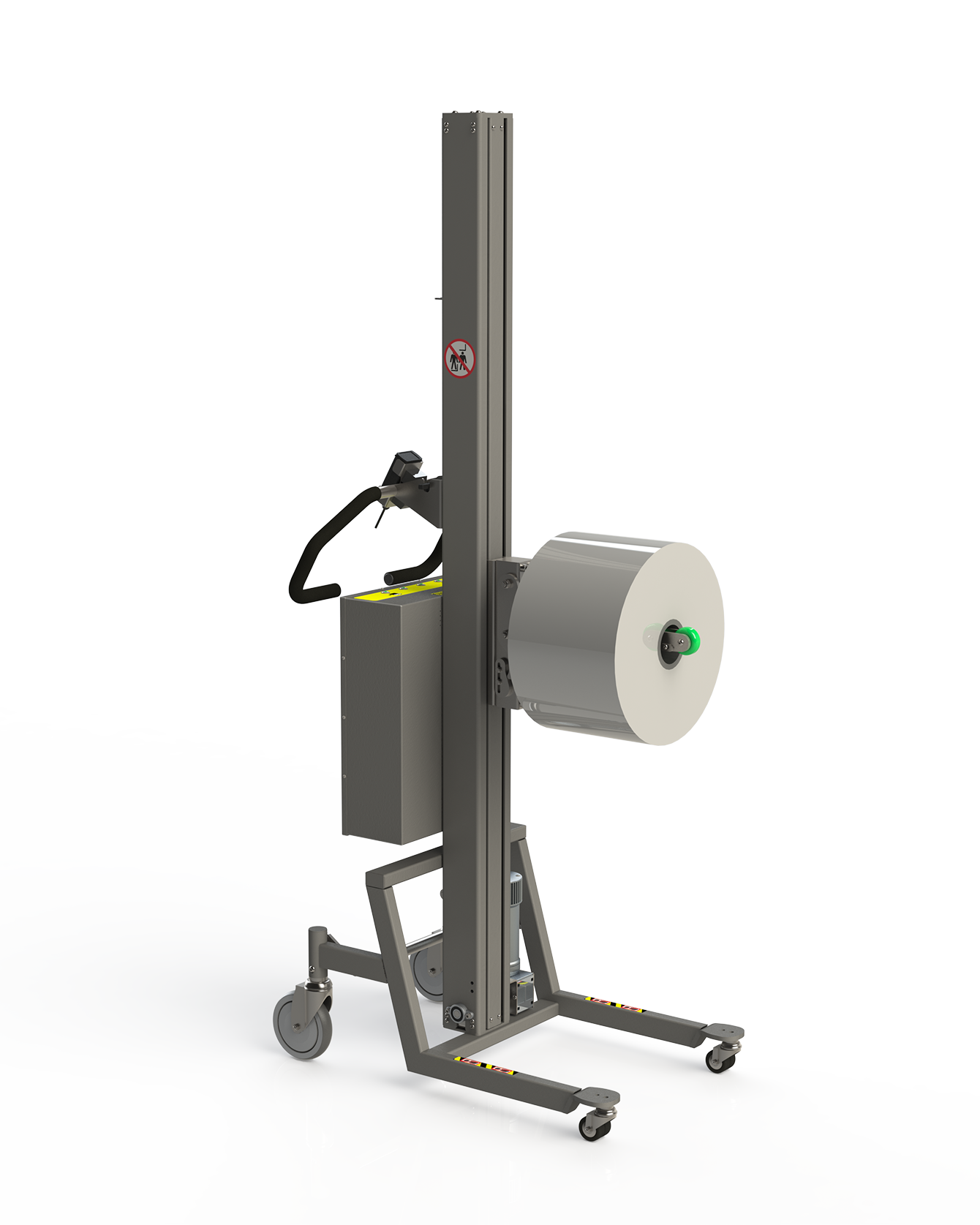 150 series electric lifter with a roller mandrel for lighter rolls.