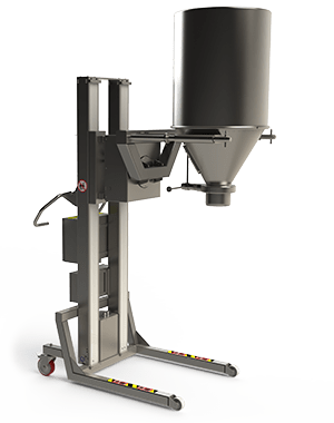 Customised clean room equipment with specially designed double mandrel for lifting, rotating and docking vessel. 2Lift ApS.