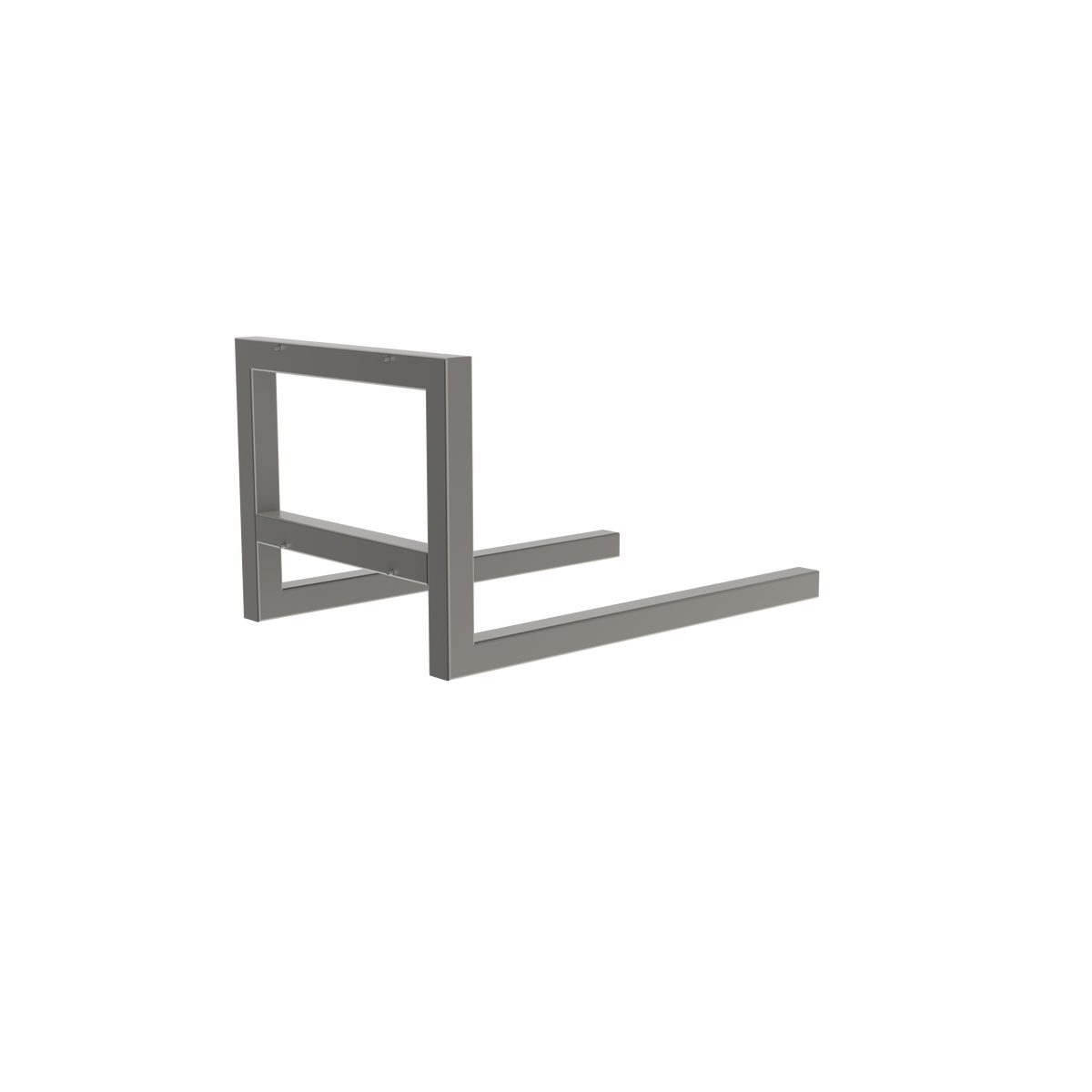 This fork (F) is an example of a stainless steel box or pallet lifting tool that can be easily mounted on our industrial material handling equipment. From the back, picture 1.