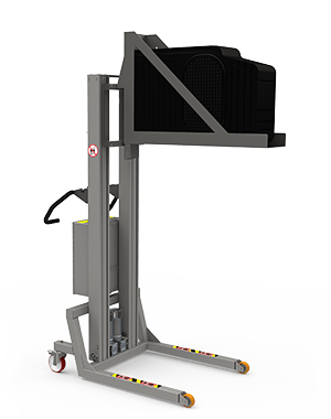 Custom lifter tool with specially designed platform for handling cassettes. A storage solution (OEM). 2Lift ApS.