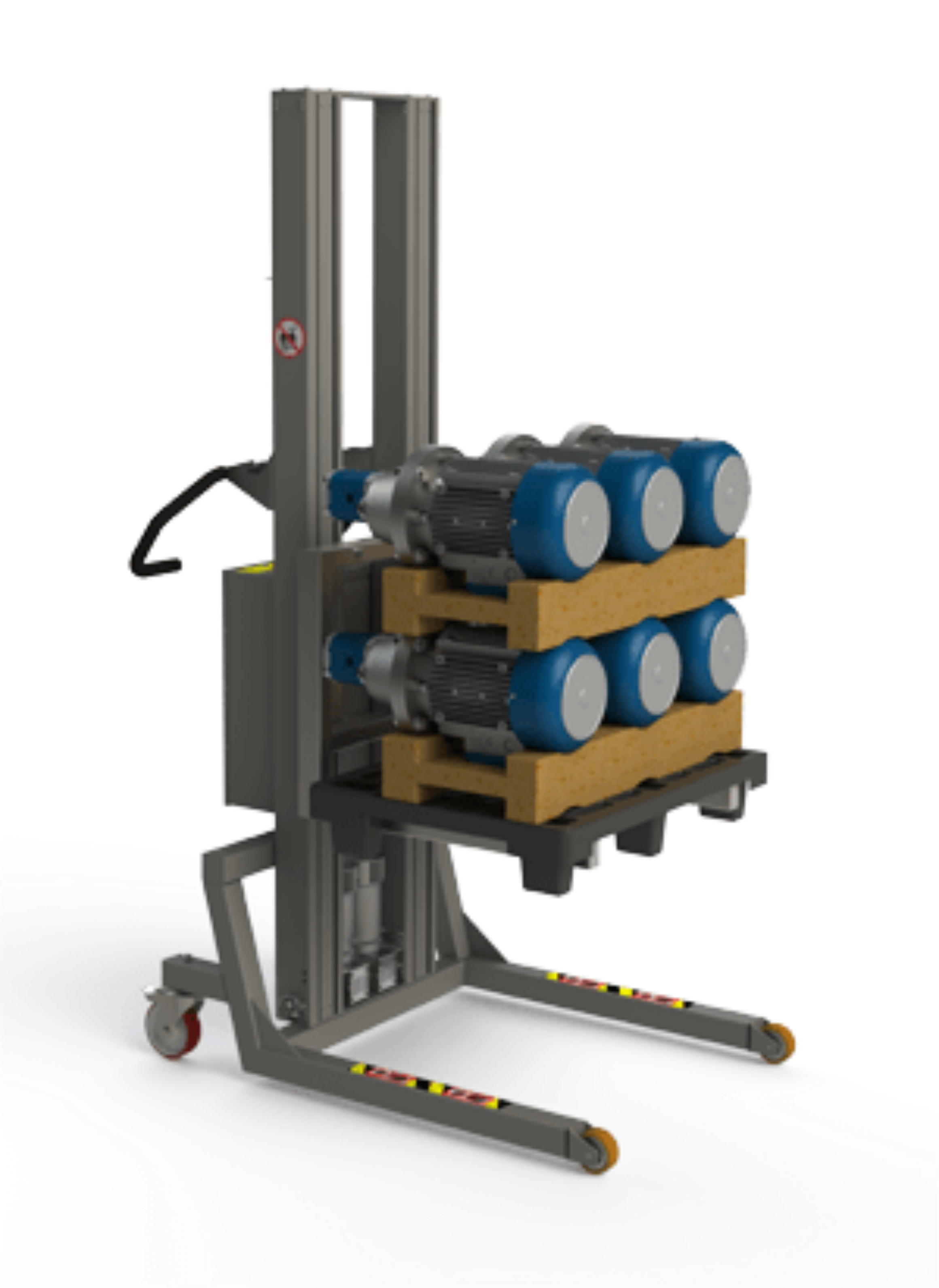Adaptable pallet handling equipment with a fork. Half pallet with motors. 2Lift.