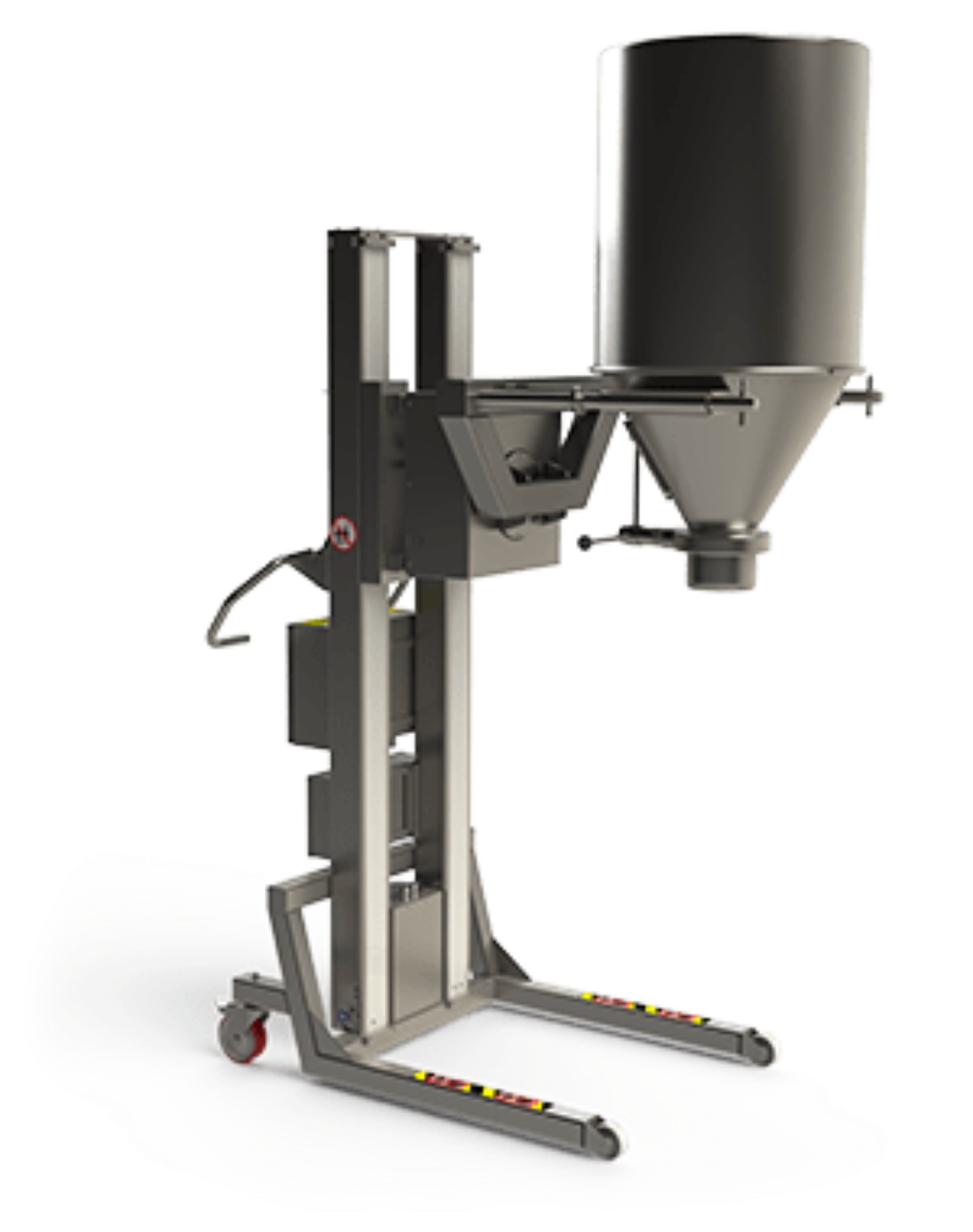 Customised clean room equipment with specially designed double mandrel for lifting, rotating and docking vessel. 2Lift ApS.