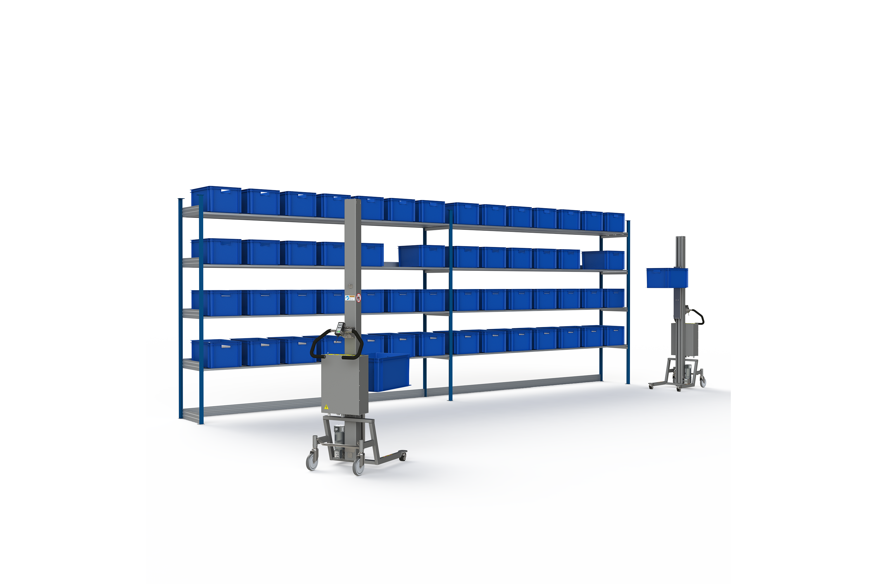Material handling equipment for lifting boxes in the storage industry.