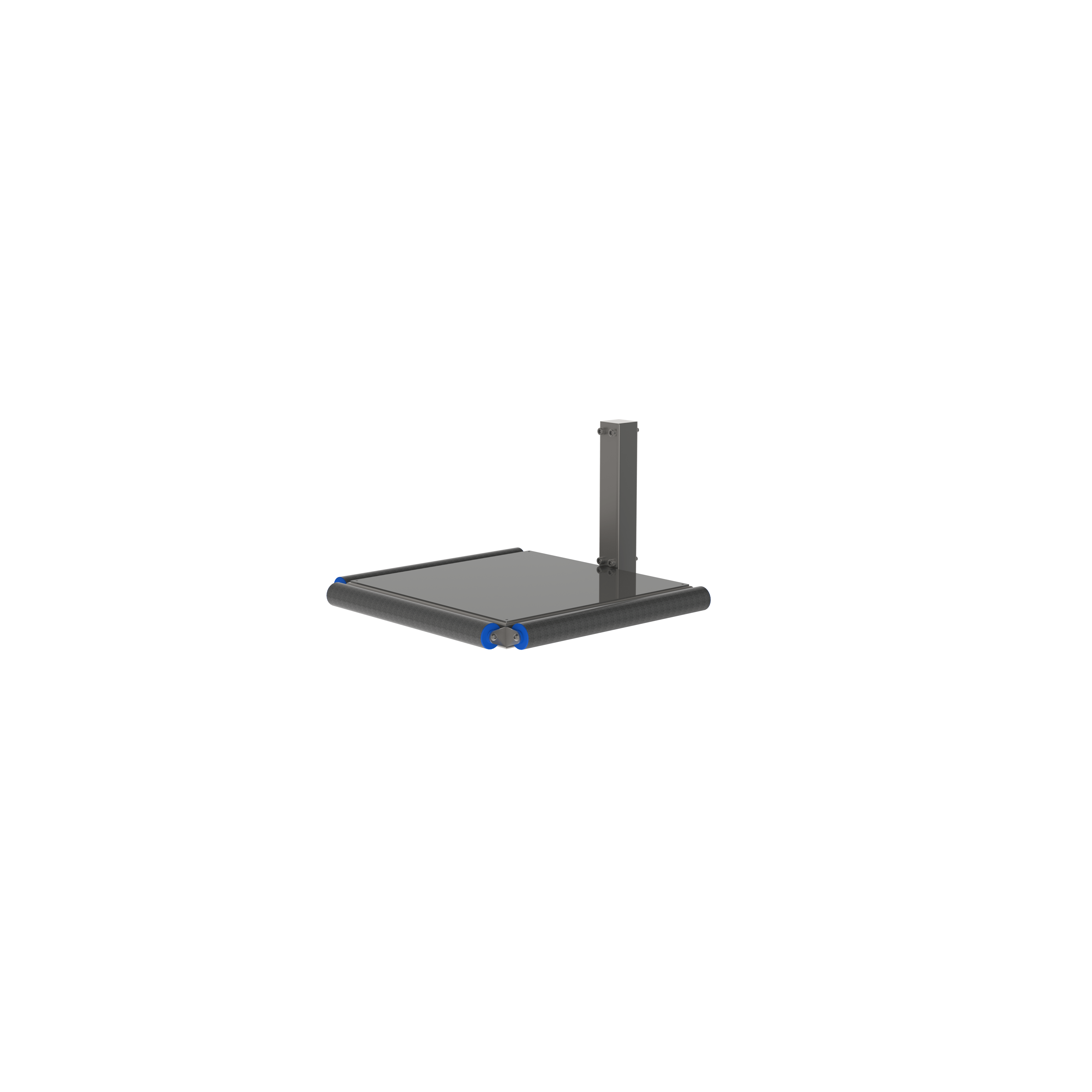 The metal platform with rollers (MPR) fits all our material handling lifts. The rollers on this lifting tool facilitate the handling of the load on and off the platform. From the front, picture 2.