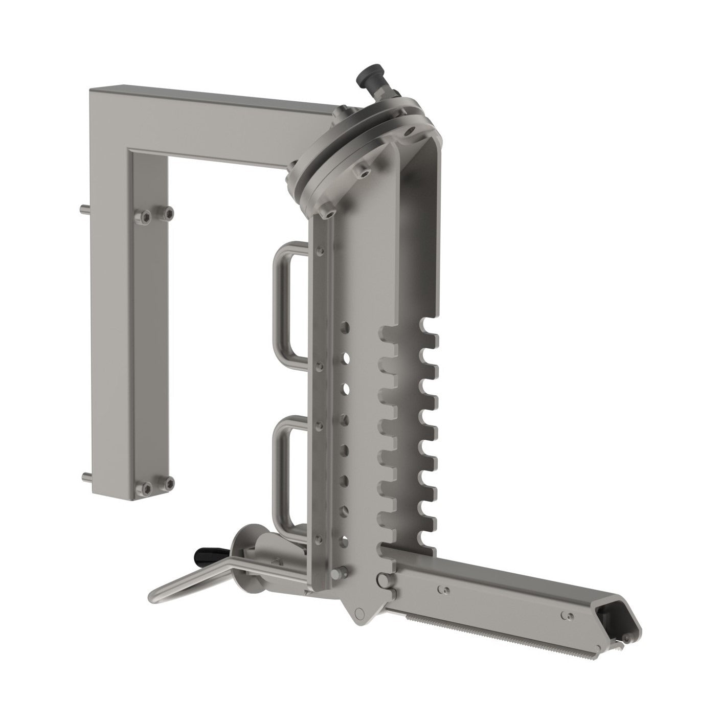 The manual roll manipulator (MRM) is a clever roll lifting solution for lighter rolls that need to be turned / tipped before placement. From the front, horizontal mandrel, picture 2.