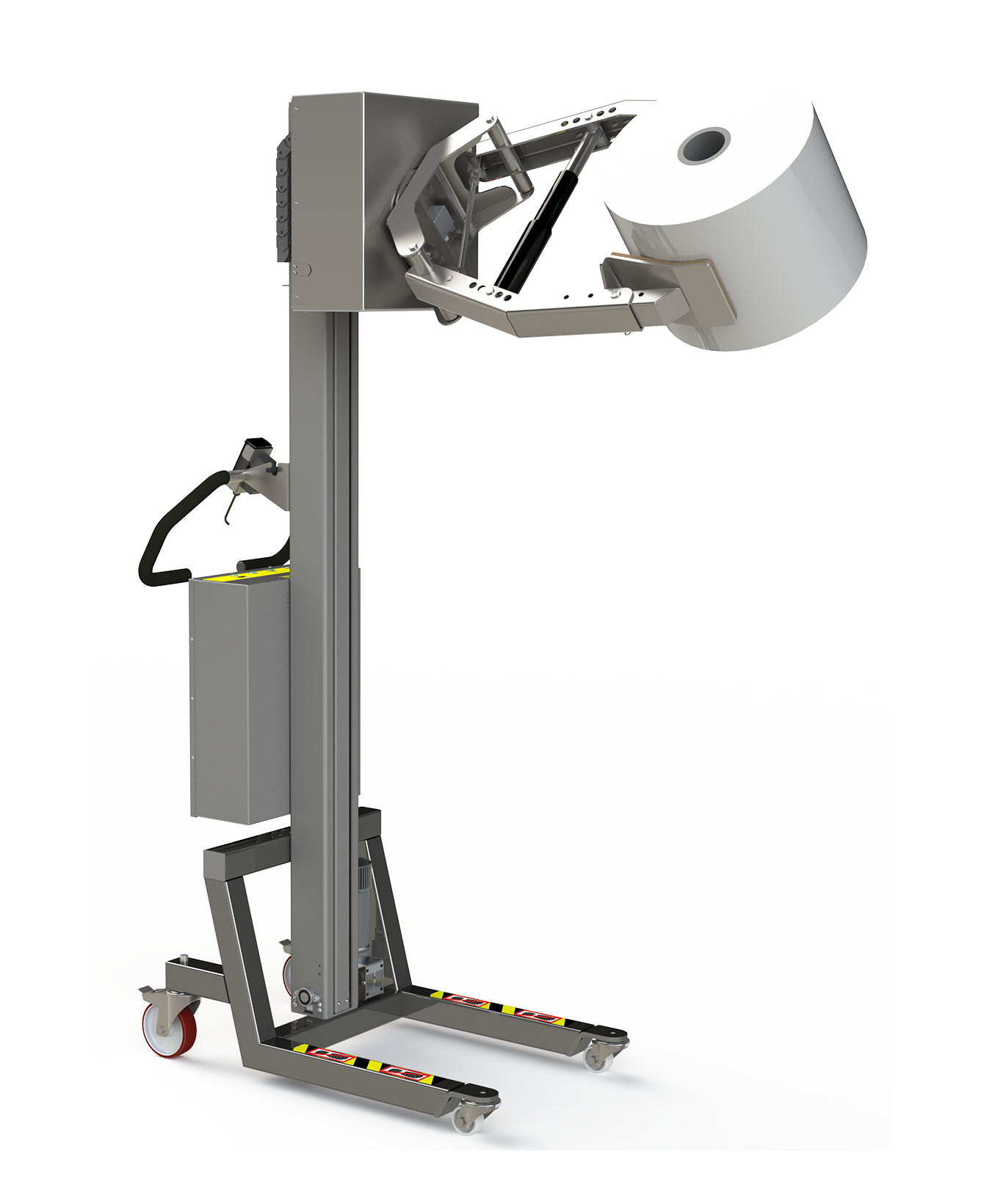External roll handling with electric scissor clamp and rotation unit. 2Lift ApS