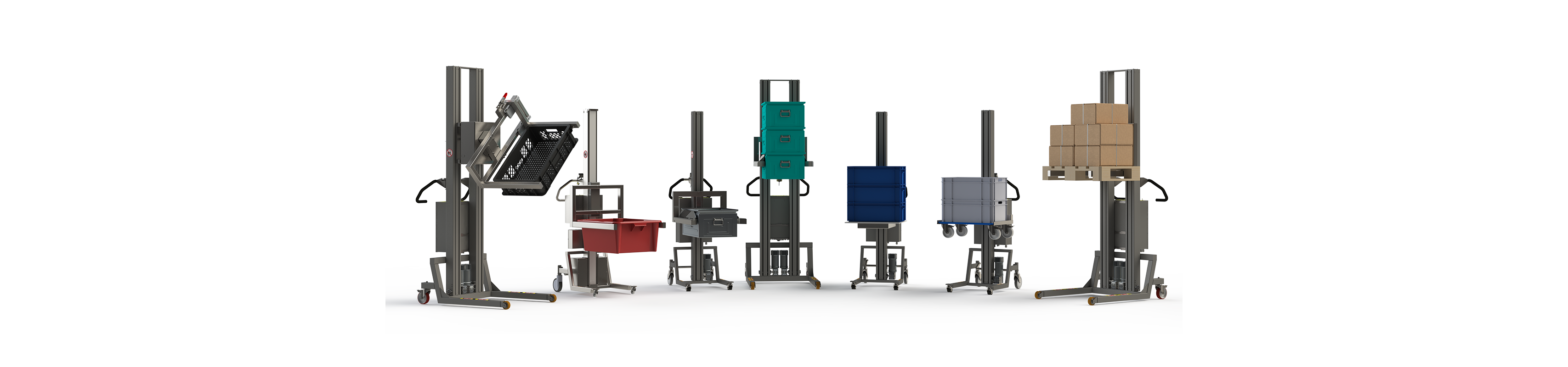 Display of material lifting equipment for boxes - high quality electric lifters. 2Lift ApS.
