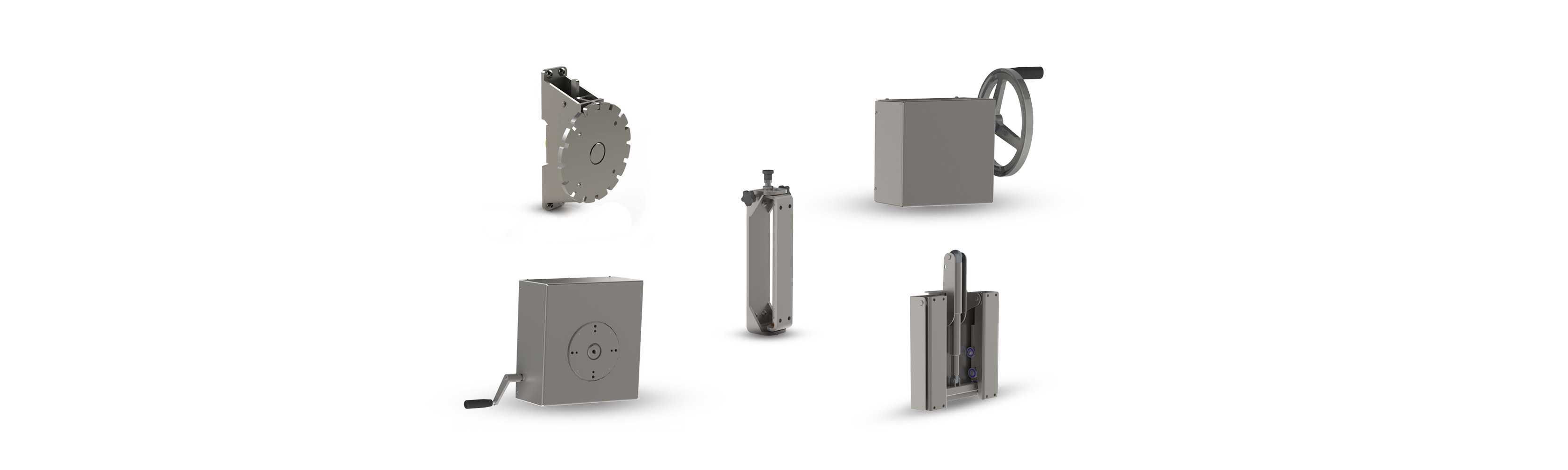 A selection of electric and manual manipulators to turn, tip or swing lifting tools.