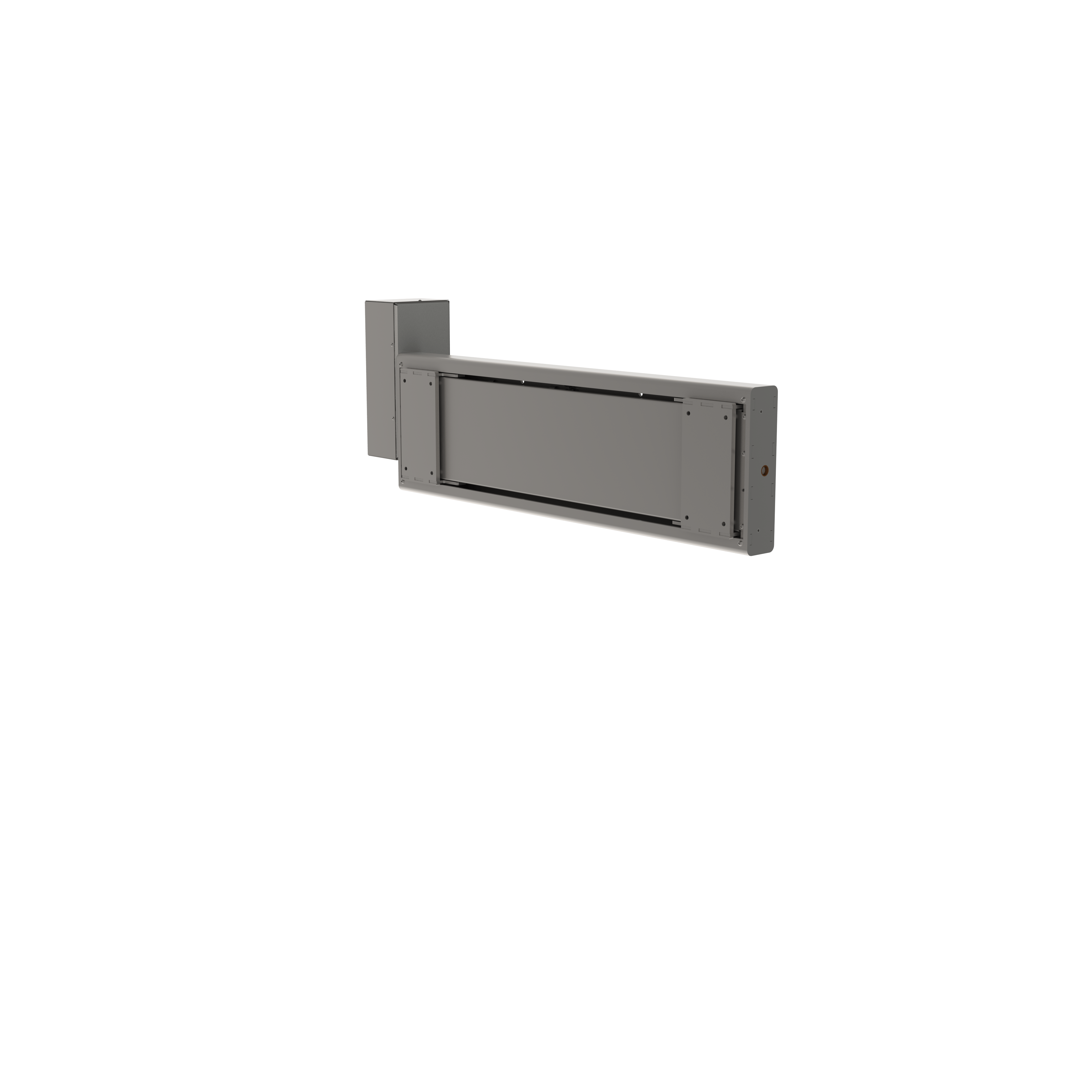 Mounted between the vertical lift and a lifter tool with e.g. arms and gripper hands, the electric linear clamp (ELC) is ideal for handling rolls or drums. From the front, picture 1.