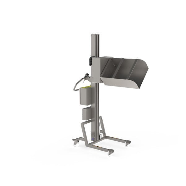 A corrosive resistant and lightweight lifting machine with a custom lifter tool designed to lift and empty heavy metal elements from a special drawer.