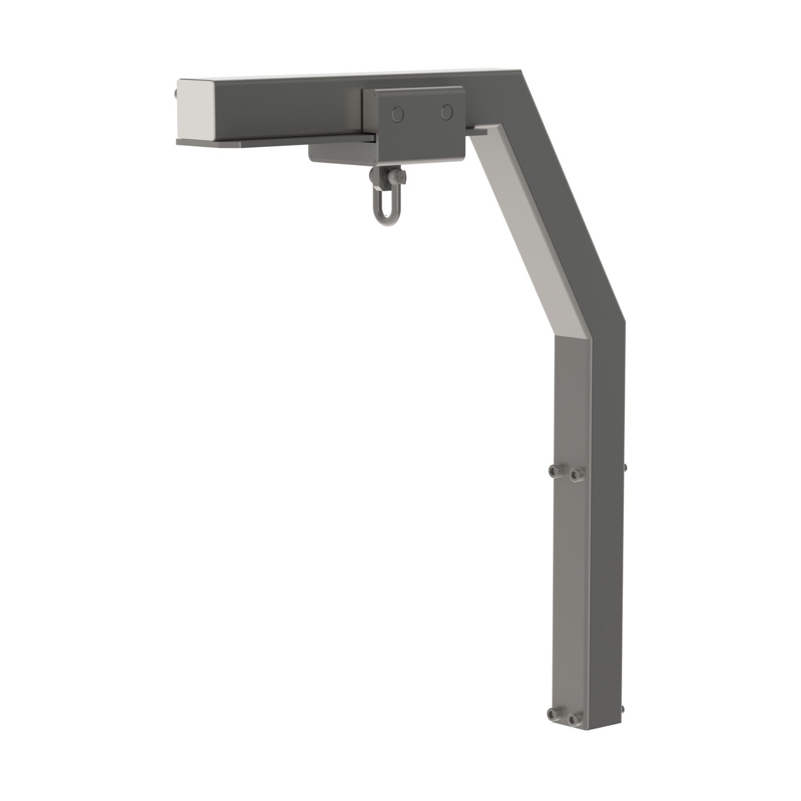 The rail crane arm (RCA) is a simple lifting solution able to lift a very broad variety of loads. From the front, picture 1.