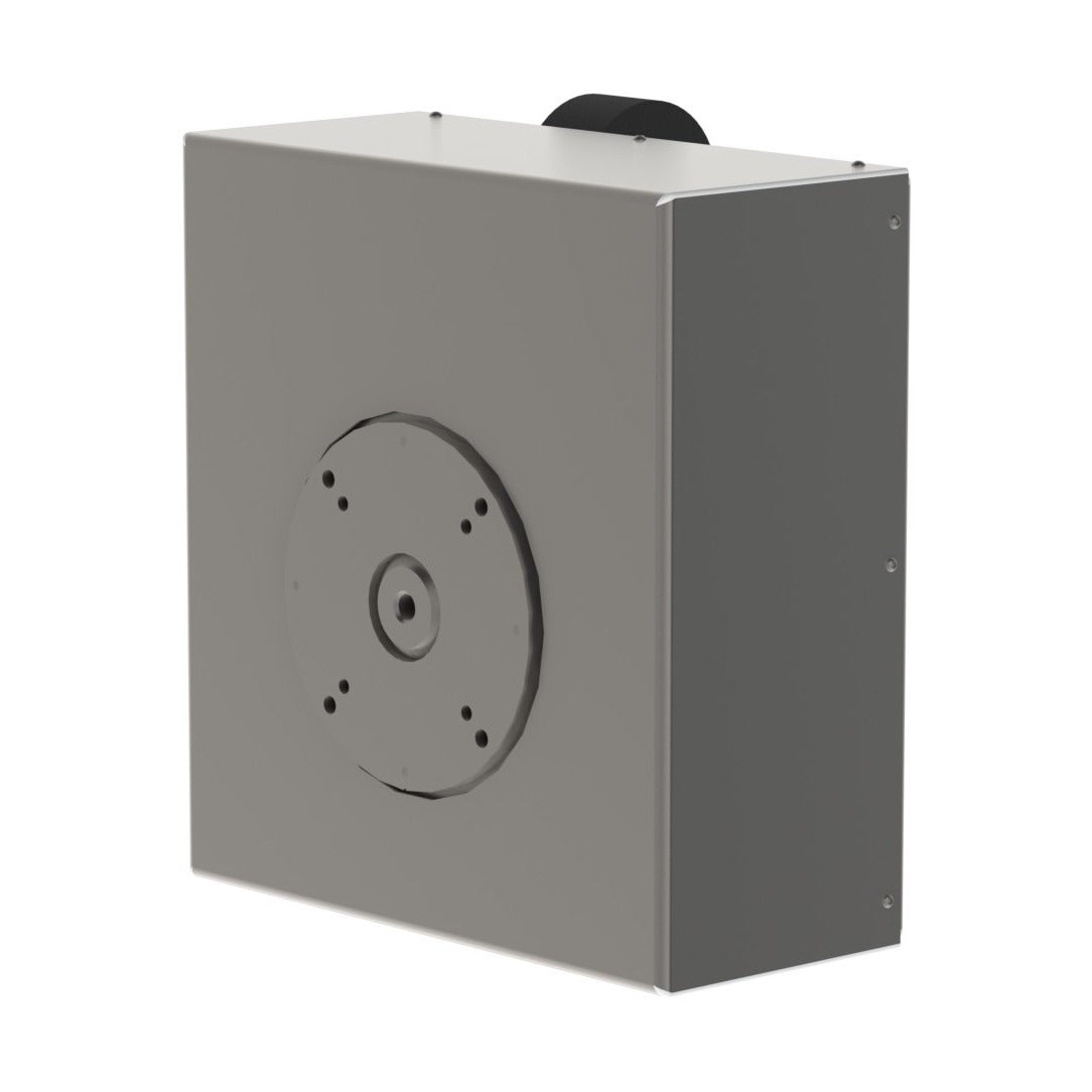 This intelligent lifting device, the electric rotation unit (ERU) is designed to turn loads such as drums or rolls. From the front, picture 1.