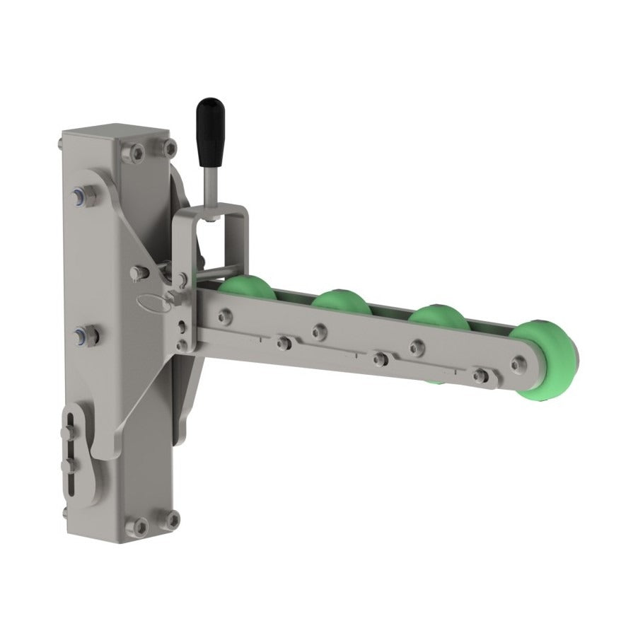 The roller mandrel (RM) is a 'sophisticated' type of mandrel, where the rollers ease the loading and offloading of reels, rolls and other objects with a cylindrical core. From the back, picture 1.