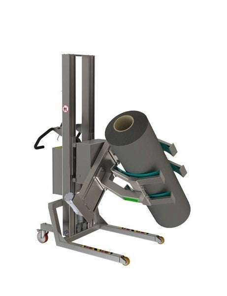 This electric lifting apparatus is fitted with linear lifting clamps mounted on a rotation tool. This allows the cylindrical loads to be lifted and turned.