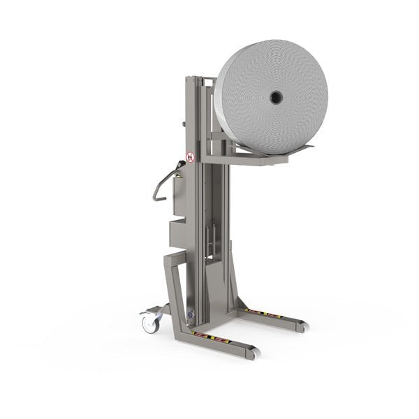 This strong and resilient roll handling lift is able to transport heavy rolls via a boom arm with an attached V-block.