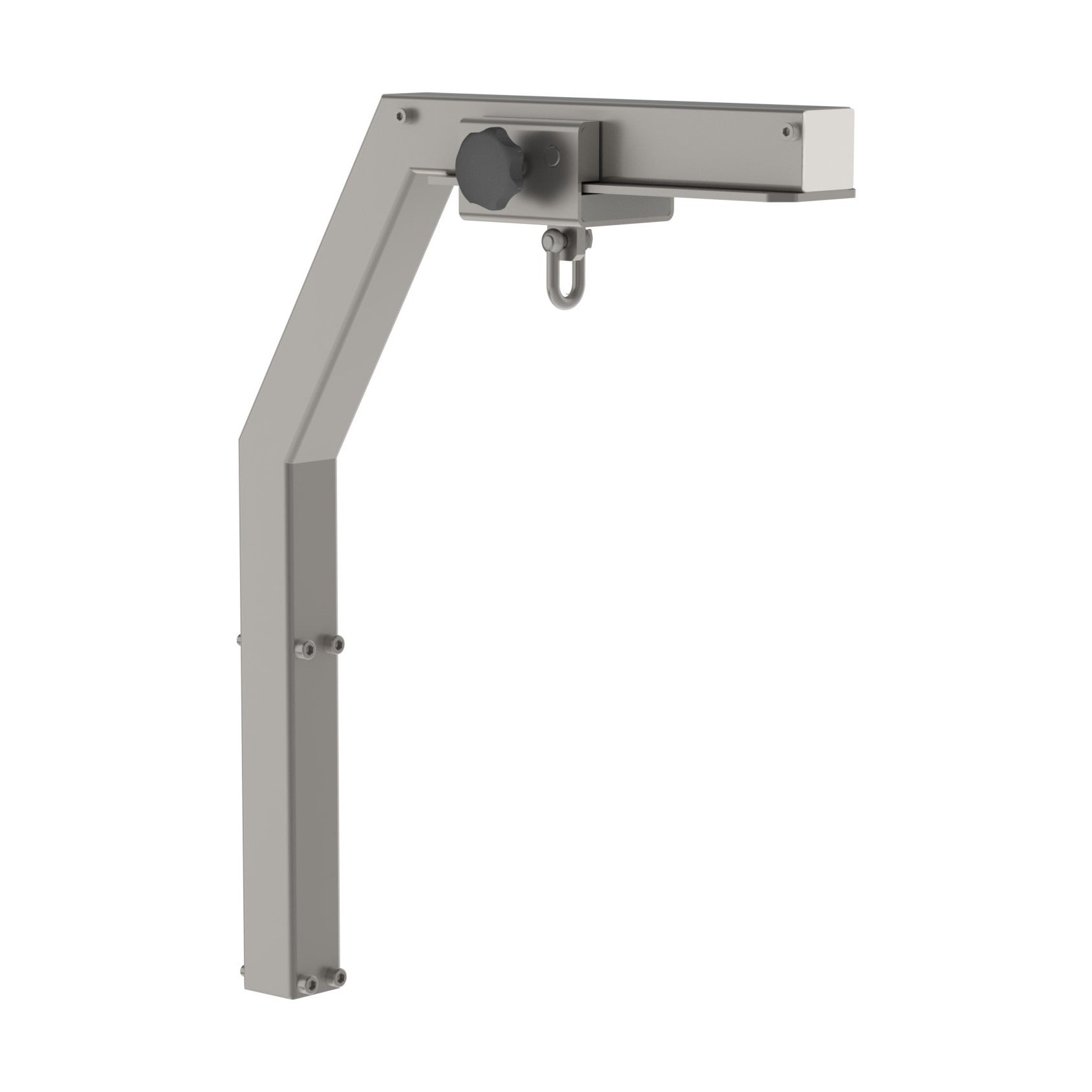 An easily customisable material handling crane for lifting and positioning loads. When combined with a swing tool, the rail crane arm (RCA) can move laterally. From the front, picture 2.