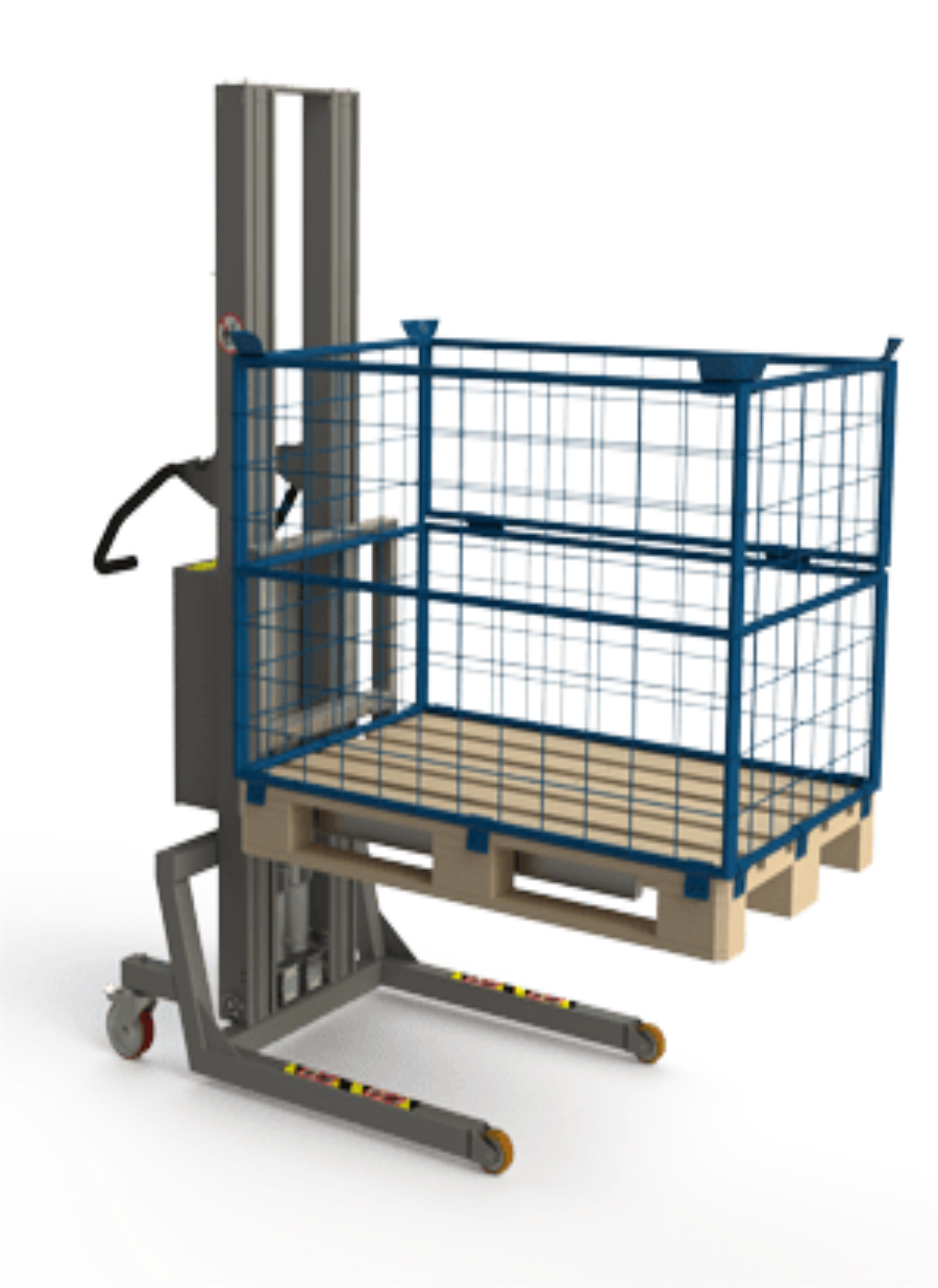 Strong and versatile pallet stacker for EUR 1 Euro-Pallets. Euro pallet with cage. 2Lift.