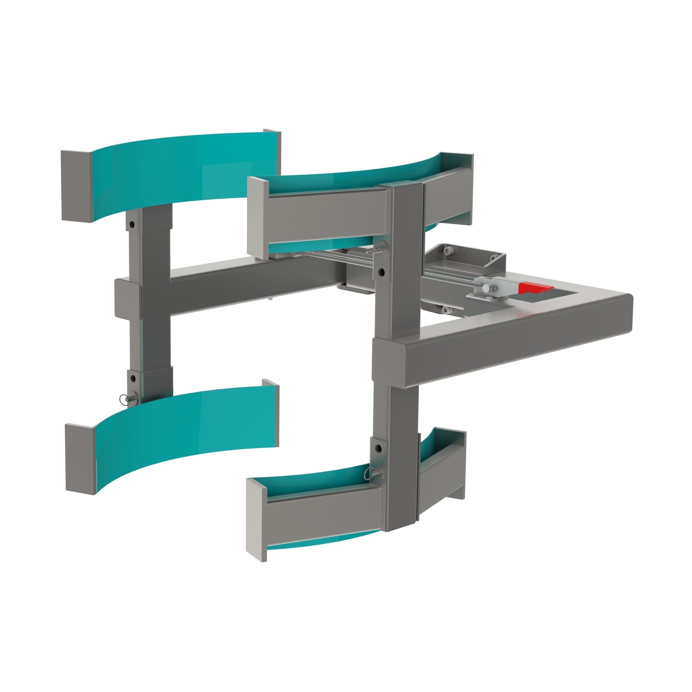 The manual clamp (MC) is a roll and drum handler tool designed to fit our electric lifters. From the front, picture 2.