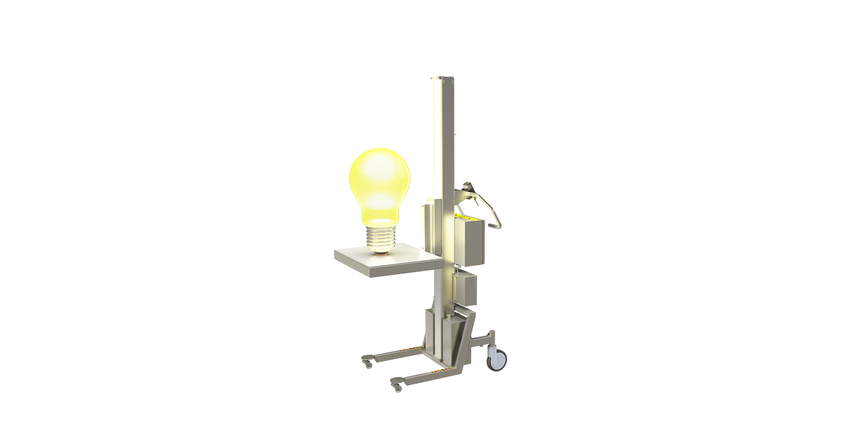 Lightweight cleanroom lifting machine with light bulb.
