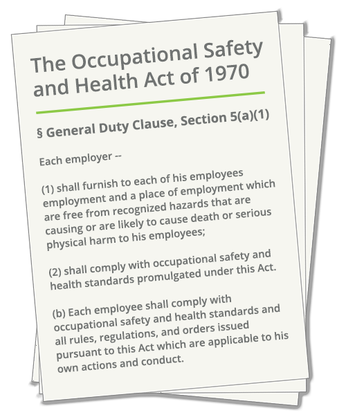 The Occupational Safety and Health Act of 1970, General Duty Clause, Section 5(a)(1)