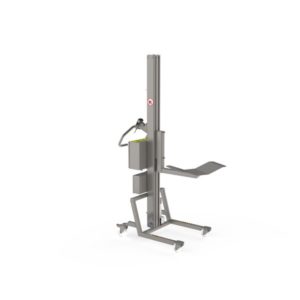 Hygienic roll lifter with a V-block for handling rolls externally. Ideal for e.g. paper handling.