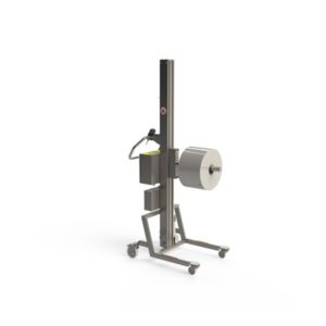 A simple mandrel for handling rolls is mounted on our lightweight, hygienic electric lifter.