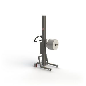 A compact manoeuverable roll lift with a single mandrel for handling rolls.