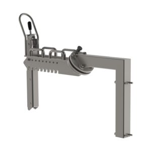 Rotation of the paper handling equipment tool, the manual roll manipulator (MRM), is as the name implies, manually controlled. The lifting, however, is electric. From behind, vertical mandrel, picture 2.