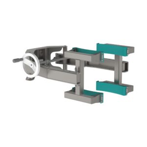 The manual clamp with spindle (MCS) is a simple lifting tool for roll lifting or drum handling. Attached to our modularly built lifting machines, it can handle up to 80 kg. From the front, picture 1.