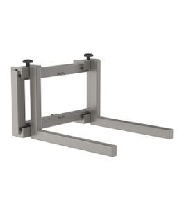 The adjustable fork (AF) is a goods lift tool for handling boxes and pallets. It can be easily mounted on our electric lifters. Here is an example of the fork tool with a large distance between the tines. From the front, picture 2.