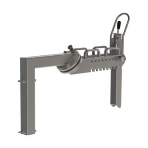 This manual roll manipulator (MRM) is built in stainless steel and designed to withstand hard, daily use in demanding environments. From behind, vertical mandrel, picture 1.
