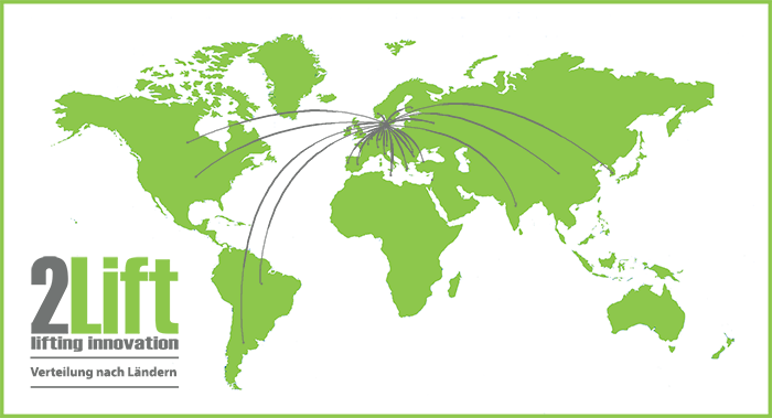 2Lift Lift Hersteller - Verteilung nach Ländern, Weltkarte.