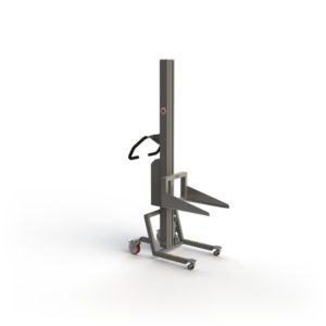 A bespoke box lifting machine with a customised fork that lifts the boxes at the top edge.
