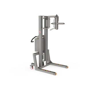 This features a manual roll lifting tool attached to our strongest steel lifter type, which can lift and turn rolls up to 300 kg.