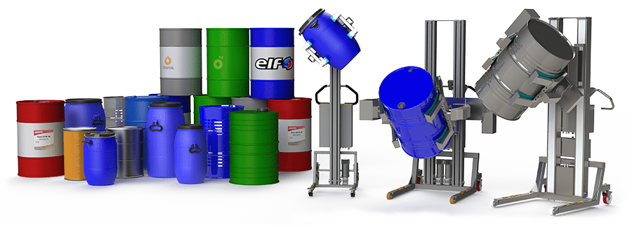 Ergonomic drum lifting equipment for lifting and handling drums, vessels, containers and other storage units.
