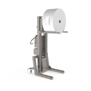 This roll handler is ideal for handling large rolls externally. The roll is placed on a double mandrel for transport and can subsequently easily be placed on a mandrel.