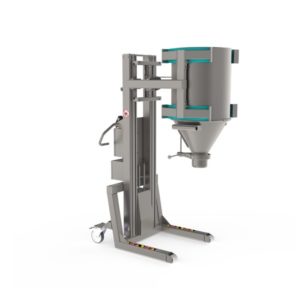 This vertical lifter is able to lift drums, barrels and other vessels via an electric lifting clamp.