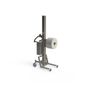On this simple roll lifter we have attached a mandrel with rollers, which eases the on- and off-loading of the rolls.