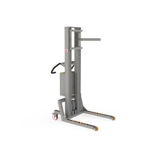 Medium sized lifting apparatus with a single mandrel for effectively handling rolls through the core.