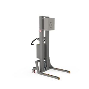 Electric material handling lift with a rotation unit that allows the loads to be turned sideways.
