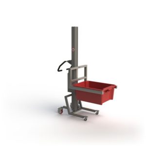 A battery operated lifter combined with a fork for lifting e.g. boxes.