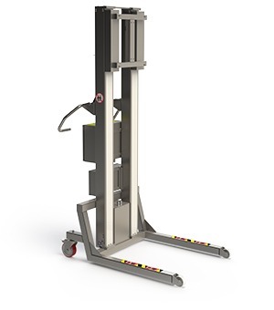 GMP-optimised electric mini lift able to lift up to 300 kg. Designed for pharma and biotech.