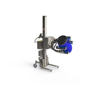 This piece of lifting and handling equipment is designed for cleanroom use. The drum handler tool features a rotation unit and a set of scissor lifting clamps.