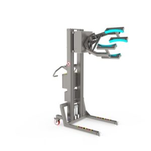 This goods handler is ideal for lifting round loads such as barrels, drums and rolls. The load is held in place with electric scissor lifting clamps.