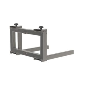 This fork lifting tool may function as both a box handling device or pallet lifter. Here is an example of the fork tool with a large distance between the tines. From the back, picture 1.