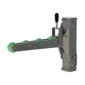 The roller mandrel (RM) is a lifting device designed to handle e.g. reels or rolls. This lifter tool is often used as paper handling equipment. From the front, picture 1.