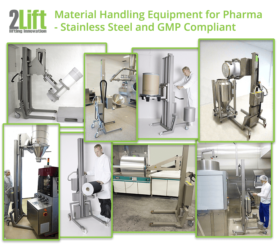 Stainless steel cleanroom equipment as material handling lifters for the pharma industry. 2Lift ApS