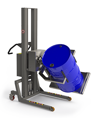 This barrel and drum lifter with grippers and a supportive metal platform allows the drum or barrel to be gently turned without external pressure.